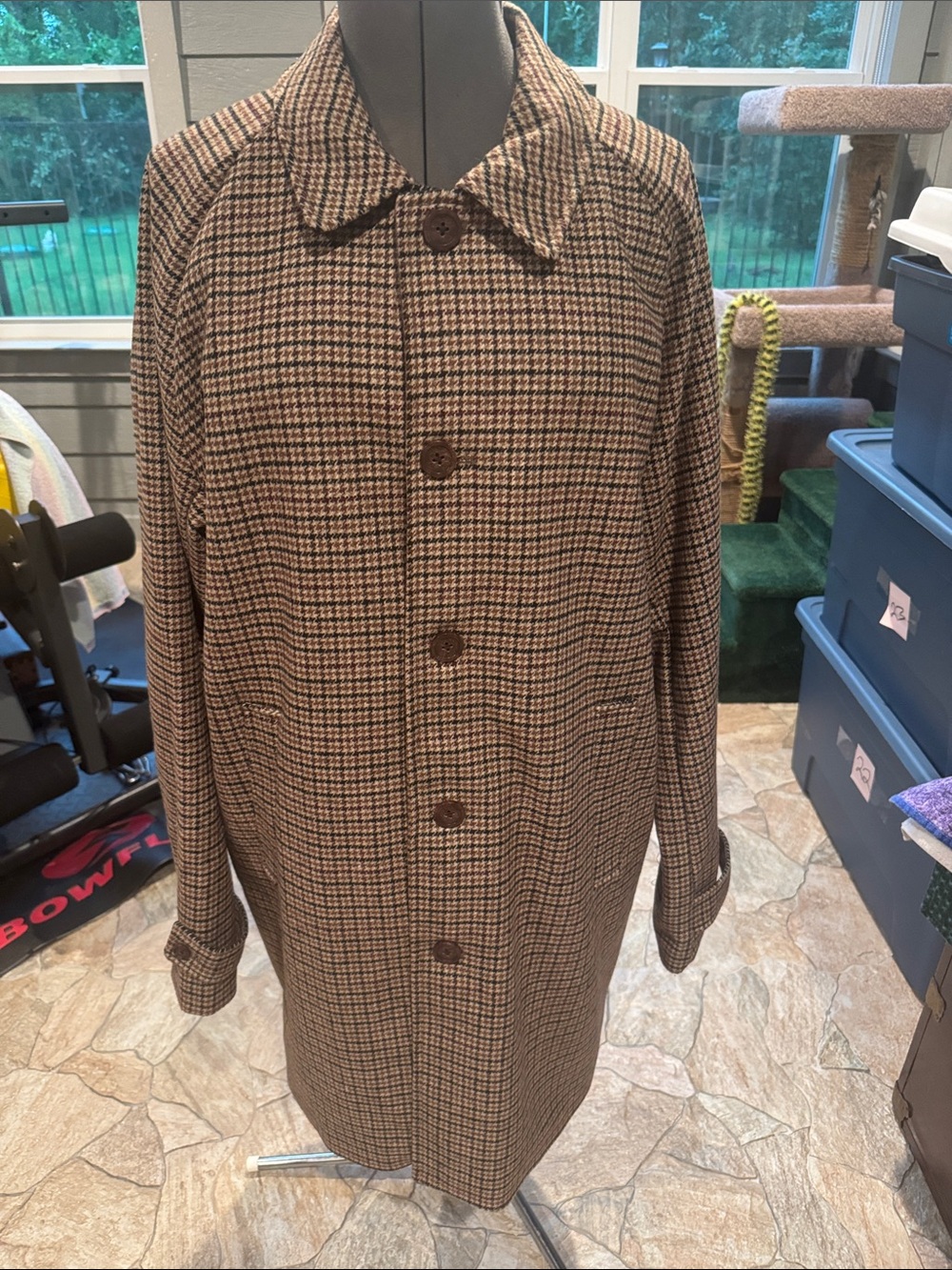 Shaquille O’Neal Coat Classic Men’s Houndstooth Button-Up Coat – Brown